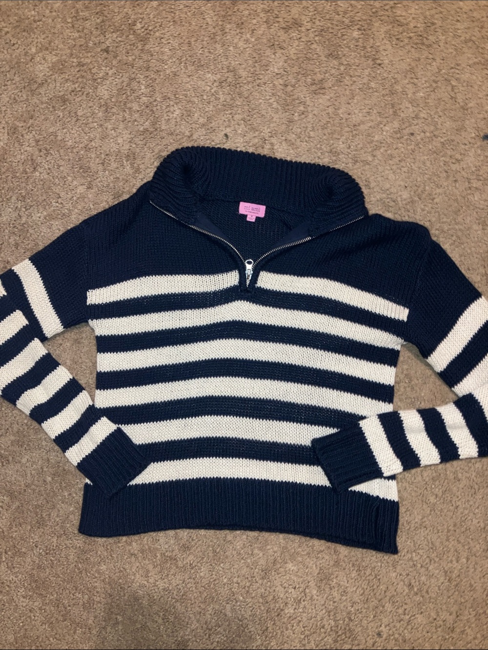 Striped Half-Zip Sweater Top - Navy and White